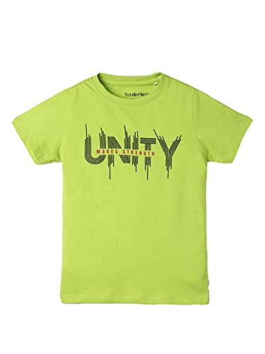 Image of UrbanMark Junior Boys 100% Cotton Printed Half Sleeves T Shirt - Light Green