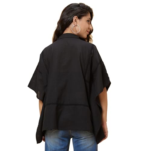 Image of Globus Women Solid Shirt Collar Lace Inserts Kaftan Tunic