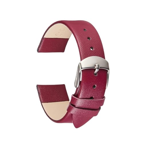 [KKTHRFFKK] Ultra thin Soft Genuine Leather Watch Strap Wrist 14mm 16mm 18mm 20mm 22mm White Black Pink Brown Watchband(Puple,22
