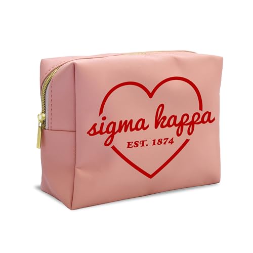 Sorority Shop Sigma Kappa Makeup Bag - Multi-Purpose PU Leather, Water-Resistant Makeup travel bag with Licensed Design and Zipper Closure, Perfect Sigma Kappa Sorority Gifts for Women