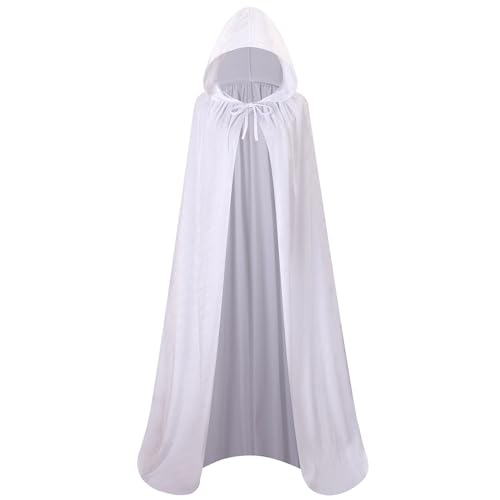 maxToonrain Velvet Hooded Cape for Adults, Unisex Cloak with Hood for Halloween Christmas World Book Day Fancy Dress Costume (170cm, White)