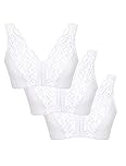 Eden House Ladies Pack of 3 Bra Cotton Lace Front Fastening Magic Bra White 12