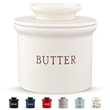 Kook Butter Keeper Dish, French Ceramic Crock For Counter With Lid, Embossed Container, For Soft Butter, Perfect for Chrismas Gift, Home and Kitchen Decor, (Matte Oatmeal)