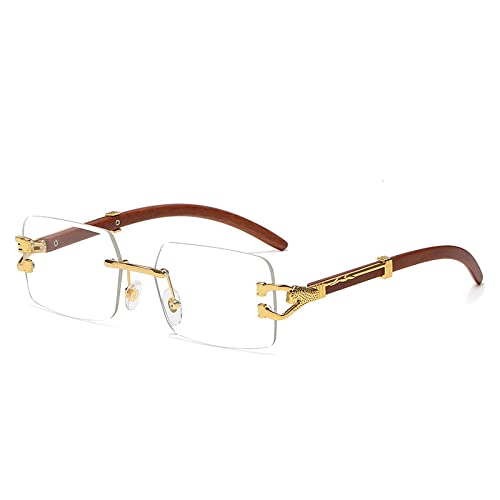 Rectangle Rimless Sun Glasses Men Diamond Leopard Decorate Eyewear Gradient Sunglasses