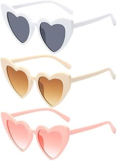 Alviller 3 Pack Vintage Heart Shaped Sunglasses for Women, Fashion Retro Eyeglasses Cat Eye Style Eyewear for Girls Women Shopping Travelling Summer Party Makeup Accessories