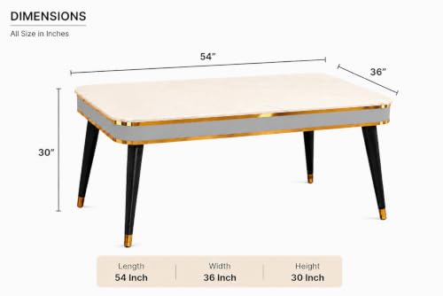 Image of WOODEN SPACE 4 Seater Wooden Dining Table Set | Urban Marble Top Dining Table with Chairs for Dining Room & Kitchen (Modern Vintage Light Grey) (54 x 36 x 30 inch)