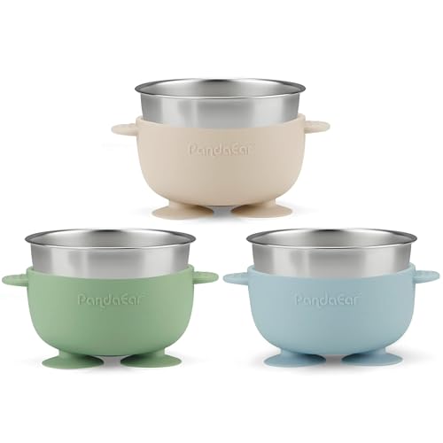 PandaEar Set of 3 Stainless Steel Baby Bowls with Suction Cup, Non-slip Bowl with Silicone Coating for Babies, Toddlers, Unbreakable and Mess Free (Blue) - Image 5