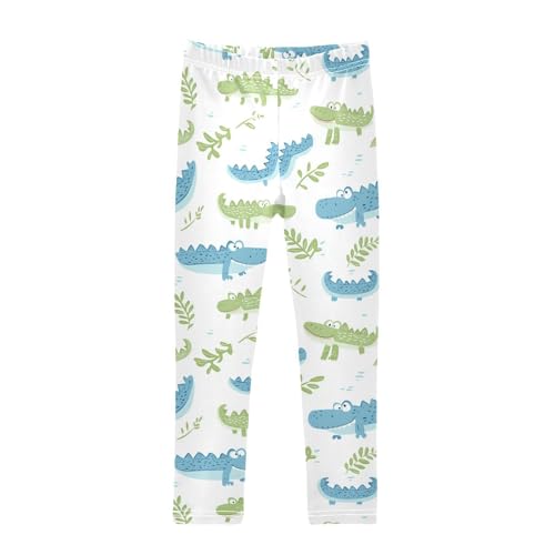 Wusikd Cute Crocodile Girls' Leggings Toddler Doodles Kids Yoga Pants Dance Active Tights 4T