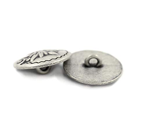 Bezelry 12 Pieces Edelweiss Antique Silver Metal Ring Shank Buttons 20Mm (3/4 Inch) #TOP2