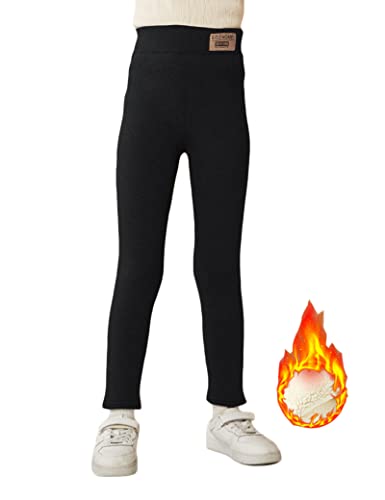 Kiench Niñas Thermoleggins Forrado Leggings De Algodón Engrosado Pantalones De Lana, Negro , 146