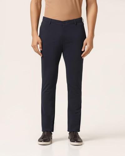 Image of Blackberrys Men's Blue Slim Fit Solid Regular Trousers
