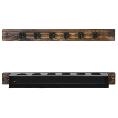 MyGift 2-Piece Wooden Brown Billiard Cue Racks with 6 Cue Clips, Wall Mount Premium Wood Billiards Pool Cue Sticks Holder Set