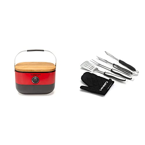 Image of Cuisinart CGG-750 Portable, Venture Gas Grill, Red & CGS-134BL Grilling Tool Set with Grill Glove, Black (3-Piece)