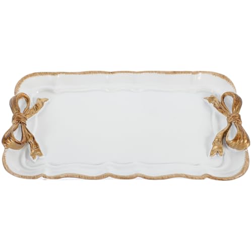 STOBAZA Vintage Decorative Tray Towel Tray Bow-Knot Resin Dish Plate Fruit Trays Rings Bracelets Earrings Holder Cosmetics Jewelry Organizer for Home Coffee Table Vanity White