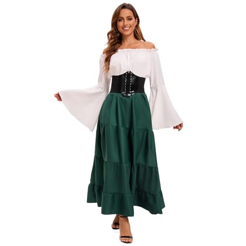 CosCool Vestido medieval para mujer con mangas trompeta, estilo medieval victoriano, vestido largo renacentista, gótico. Para carnaval, Halloween, fiestas de princesas, disfraz, verde, M