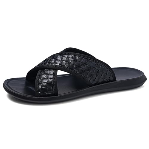 Men'S Pu Flat Sandals Comfortable Round Open Toe Breathable Slip-On Summer Slippers Casual Non-Slip Work Beach Sandals