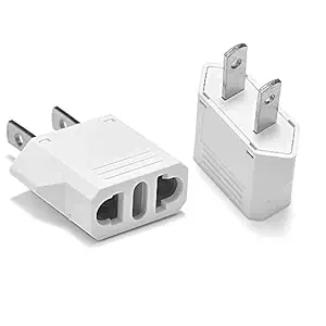 EU to US Plug Adapter Socket, European to USA Adapter, Universal Input Europe/Asia to USA/Canada Travel AC Power Converter (White, 2Pack)