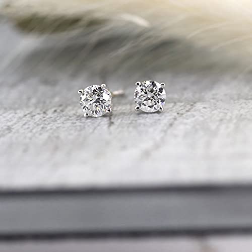 Image of 1 /5 to 2 Carat Lab Grown Diamond Round Stud Earrings for Women in 14k Gold (VS2-SI1, 0.20 to 1.00 cttw) 4-Prong Setting Screw Back Studs by Diamond Wish