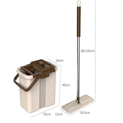 Flachmopp Flachmopp Edelstahlstab Haushaltsmopp-Set 1 Eimer 1 trockener und Nasser Bodenwischer 1 wiederverwendbares Wischpad (braun) Reinigungsbodenwischer – Bild 3