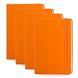 Simply Genius A5 Dotted Hardcover Notebook - Compact Travel Journal - Durable Hardcover Journal with Flat-Lay Binding - Gusseted Pocket & Elastic Band Notebook Set - 4-Pack, 192 pg, 5.7x8.4 in, Orange