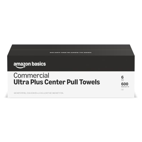 Amazon Basics 2-Ply White Centerpull Paper Towels | Bulk for Business | Compatible with Universal Dispensers | FSC Certified | 600 Towels per Roll (6 Rolls)(7.6 x 9 Sheet)(Previously AmazonCommercial)