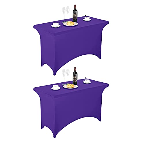 Image of FORLIFE 2Pack Spandex Table Covers,Fitted Tablecloth for Rectangular Tables, Stretch Patio Table Covers, Universal Spandex Table Cover for Wedding, Banquet, Party (4ft, Purple)