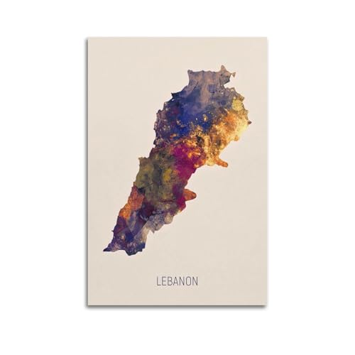 Poster de voyage, carte aquarelle du Liban #3 - Impression sur toile - Décoration murale moderne pour chambre à coucher - 30 x 45 cm