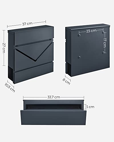 SONGMICS Brievenbus, V-vormig kijkvenster, wandbrievenbus, met slot en deksel, krantenvak, eenvoudig te installeren… - Afbeelding 8