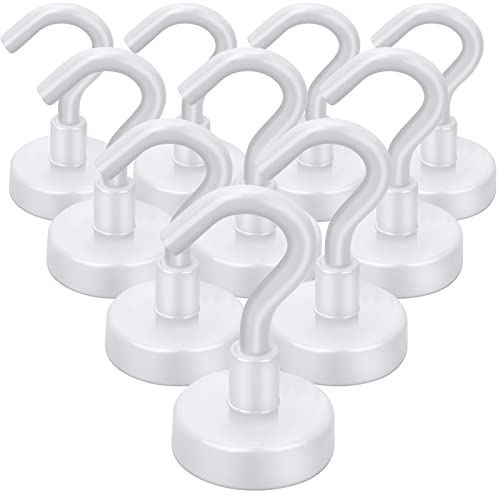 E BAVITE Strong White Magnetic Hooks Heavy Duty, Cruise Cabin Ship Essentials 30Lbs 10 Pack Rare Earth Magnets Hook for Refrigerator, Grill, Home, Kitchen, Office