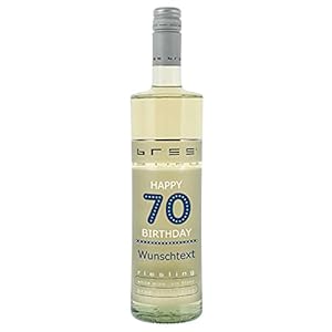 Herz & Heim® BREE Weißwein Riesling feinherb (1 x 0.75l) zum 70. Geburtstag mit persönlichem Aufdruck