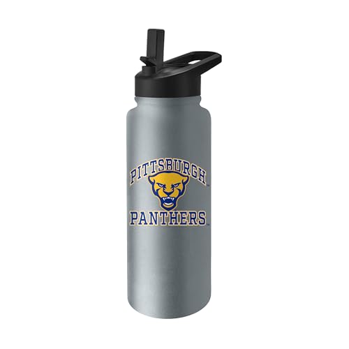 Image of Logo Brands NCAA Pittsburgh Panthers Athletic 34 oz Stainless Steel Quencher Bottle - Double-Wall Insulated, No-Spill Lid, Easy Carry Handle - Keeps Drinks Cold For Hours