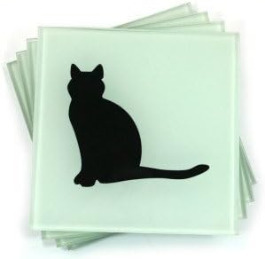 Set of 4 Black Cat Glass Coasters