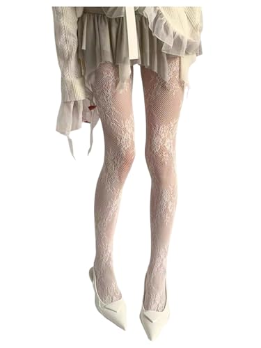 Women's Floral Lace Fishnet Tights Kawaii Y2K See Through Stockings Leggings