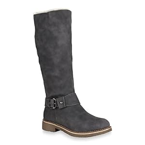 stiefelparadies Damen Schuhe Bikerstiefel Warm Gefütterte Schnallen Stiefel Nieten 148500 Grau Camargo 38 Flandell