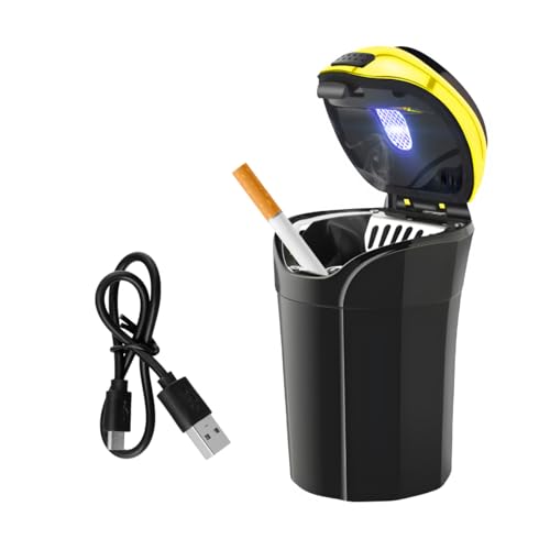 Image of KVAEY Car Ashtray with Lid, Detachable Stainless Auto Ashtray with Removable Cigarette Lighter, Universal Portable Smell Proof Ash Tray for Most Vehicle Cup Holders, Car Accessories (Gold)
