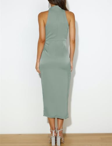 Image of Halfisland Women's Summer Satin High Neck Sleeveless Wrap Dress Elegant Mock Neck Tie Waist Cocktail Formal Dresses