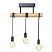 B.K.Licht I suspension 3 douilles E27 I métal et bois I noir mat I lustre rétro vintage I lampe de plafond I livré sans ampoules
