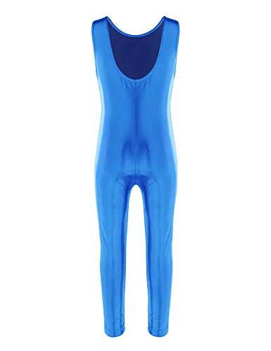 Alvivi Kid's Boys Girls Long Sleeve Unitard Jumpsuit Full Length Body Suit Metallic Gymnastics Leotard Dance wear Costumes Blue 3-4 - Thumbnail 2