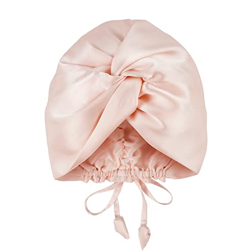 OLESILK 22 Momme - Gorro de seda para dormir, 22 Momme 100% seda de morera para mujer, envoltura de cabello de seda para cabello rizado, rosa