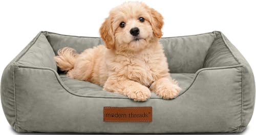 Image of Modern Threads Luxury Dog Bed - Comfortable Tufted Velvet Cushion for Small to Large Dogs - Machine Washable - Durable & Cute Sleep Space for Pets - Pamper Your Pet with Cozy Beds - Light Grey