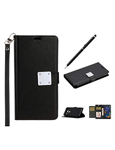 swp for LG Harmony 4 Case, LG Harmony 4 Wallet Case w/Wristlet Magnetic Metal Snap, Folio Flip Leather Cover w/Kickstand [6 Credit Card Slots], Protective Case w/Stylus Pen for K41 (Black)