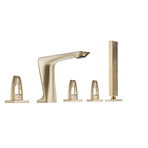 Robinet de baignoire 5 trous gris et chrome avec douchette et flexibles haut de gamme