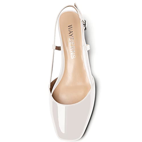 WAYDERNS Women's Patent Square Toe Ankle Strap Slingback Buckle Chunky Low Heel Pumps Business Dress Shoes 1.5 Inch3