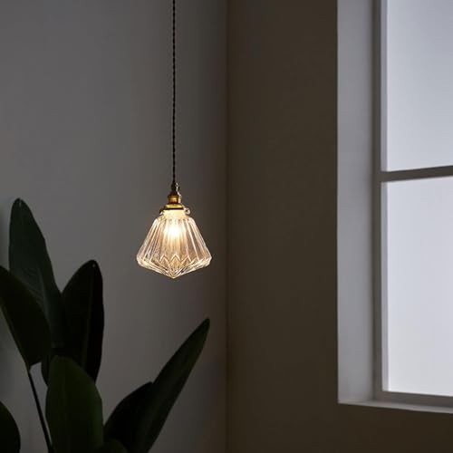 Lampe à suspension en laiton et verre ciselé rétro QTHWB