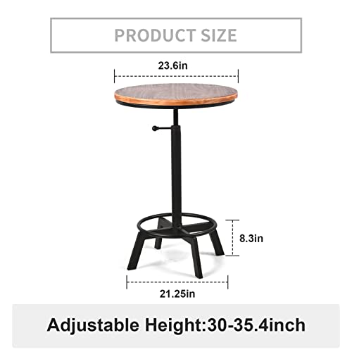 BOKKOLIK Vintage Bartisch, 76,2–89,9 cm, höhenverstellbar, industrieller Bistrotisch, Retro-Esstisch für Küche, Café, Pub, Drehgelenk, Holzplatte