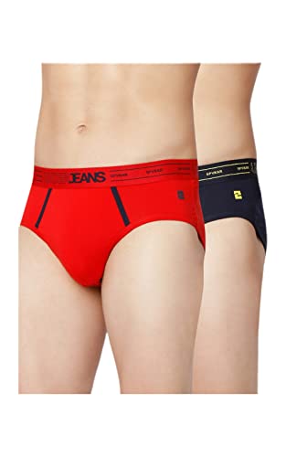 Image of Underjeans Men's Cotton Blend Briefs (Pack of 2) (UJNPBS017E2NAVYRED)