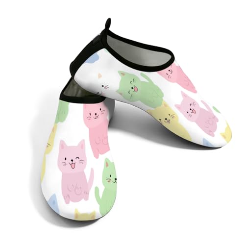 Zapatos acuáticos de playa para mujeres y hombres, de secado rápido, transpirables, antideslizantes, para piscina, surf, dibujos animados, lindos gatos, White, 38.5/39.5 EU