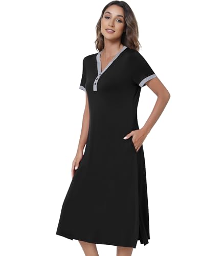 Image of NACHILA Bamboo Viscose Nightgowns for Women Cooling Night Gown with Pockets