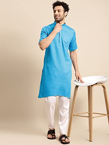 Image of Rajubhai Hargovindas Men's Pure Cotton Woven Design Half Sleeve Kurta