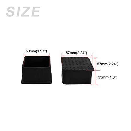 METALLIXITY Chair Leg End Cover (50mm x 50mm) 4Pcs, Square PVC Furniture Feet Caps Floor Protector - for Sofa Table Patio Chairs Black - Image 2